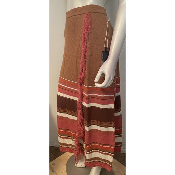 Double D Ranch Monument Pass Skirt XL NWT Orange Brown Stripe Fringe - Picture 5 of 9